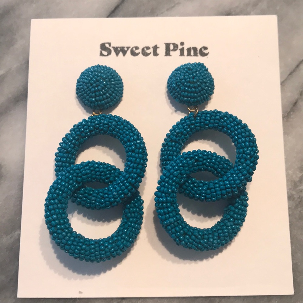Seed bead statement earrings Teal color